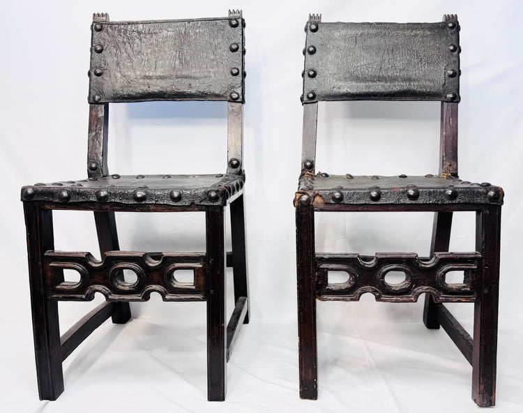Front view of two late 17th-century Spanish walnut side chairs