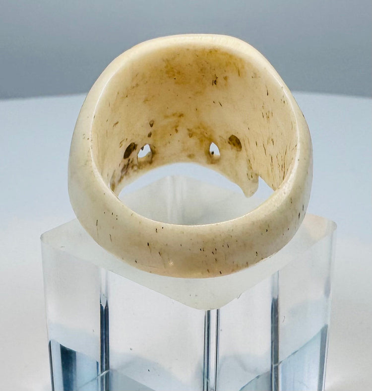 European memento mori bone ring with warm cream coloration and aged patina