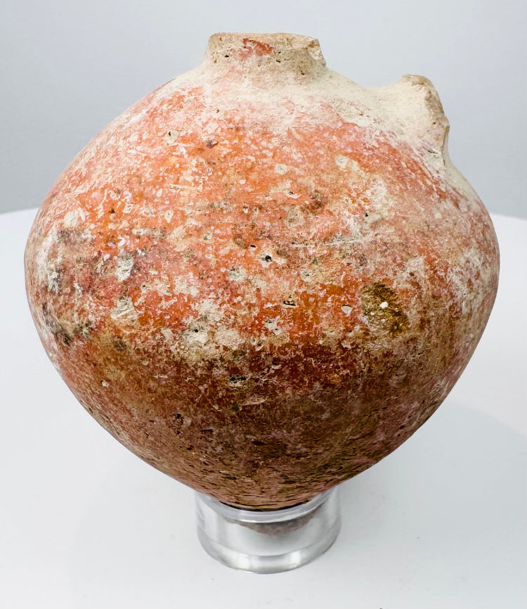 Opposite side of a Roman pottery vessel showing the circular break from its lost spout