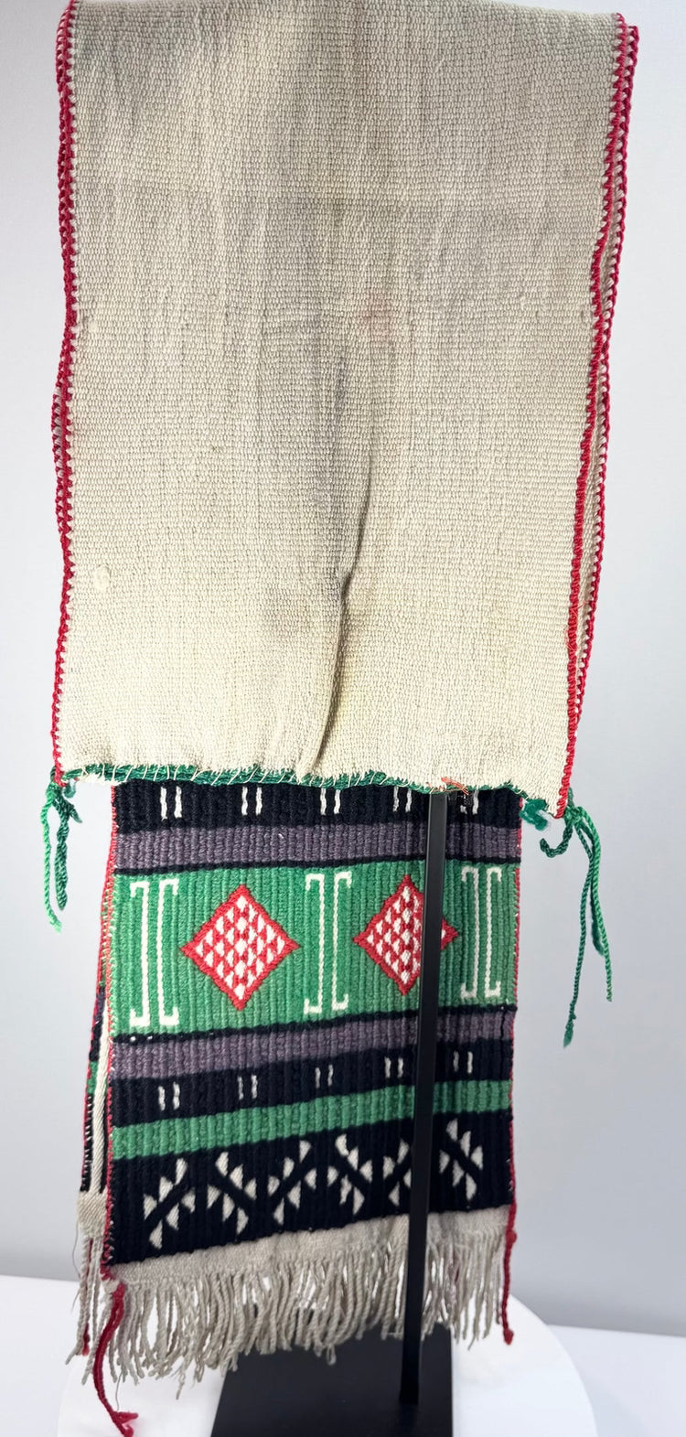 Handwoven wool and cotton Kachina dance sash with traditional geometric decoration