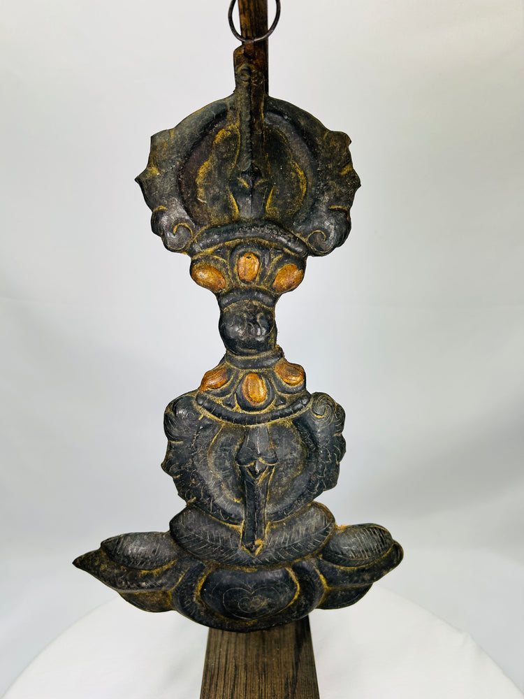 Antique Japanese repoussé bronze temple ornament with lotus and tiered vajra design, 15th–17th century