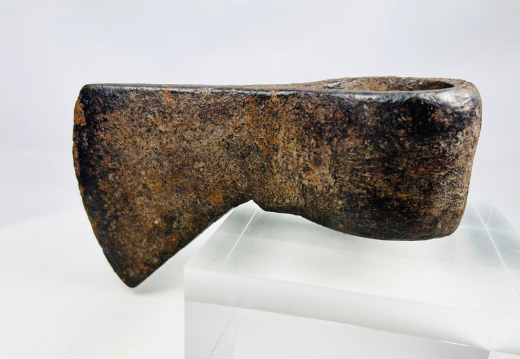 18th–19th century North American trade axe head showing oxidation and historic wear