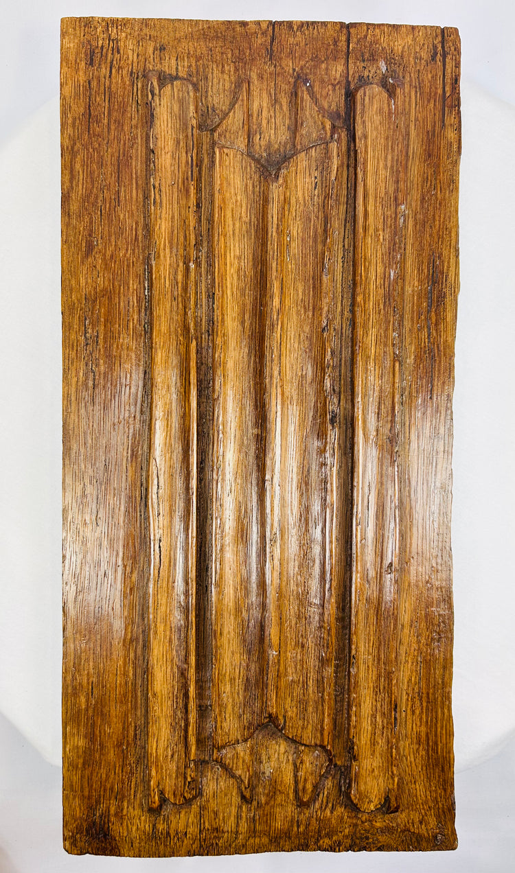 Authentic 16th-century carved oak architectural relic mounted for display