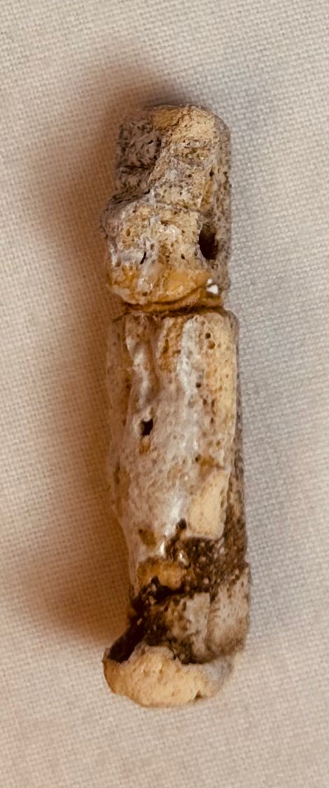 Authentic excavated Egyptian amulet with rough burial texture and encrusted glaze remains.