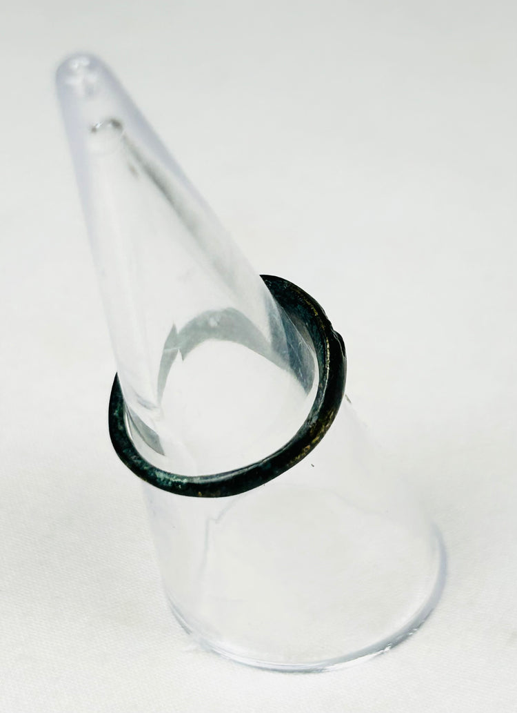 Archaeological ancient Roman bronze ring with mouse imagery, symbolic and talismanic