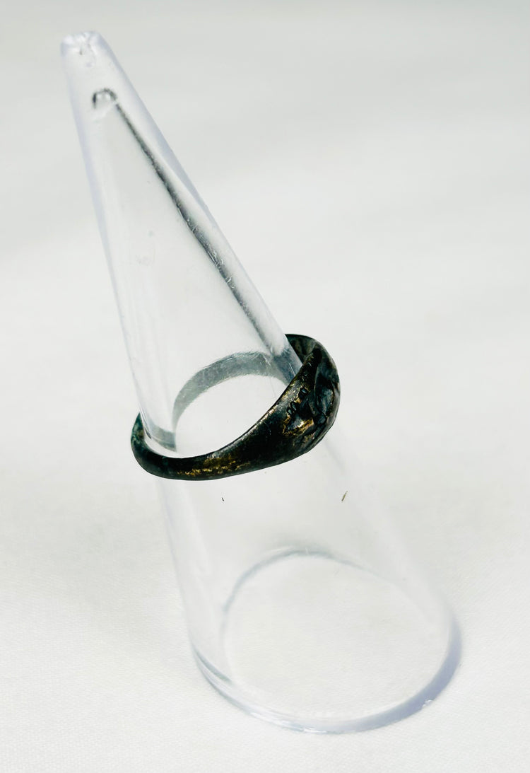 Authentic Roman bronze personal adornment ring with animal motif and centuries-old patina