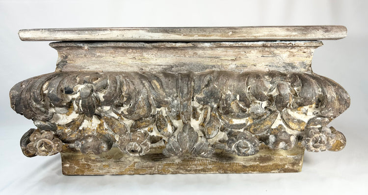Antique Italian or Spanish carved wood fragment with gesso, gilding, and decorative relief