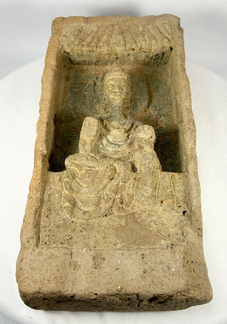 Early Chinese Buddhist devotional brick with recessed shrine scene