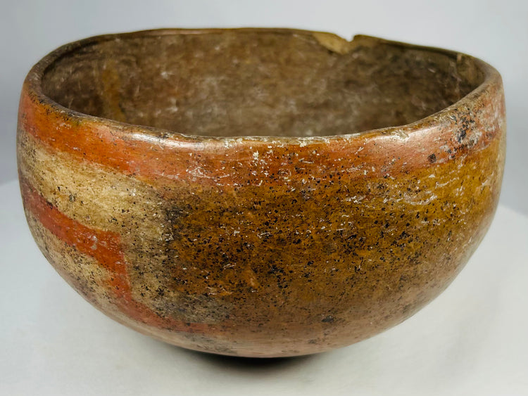 Pre-Columbian terracotta bowl showing geometric painted banding