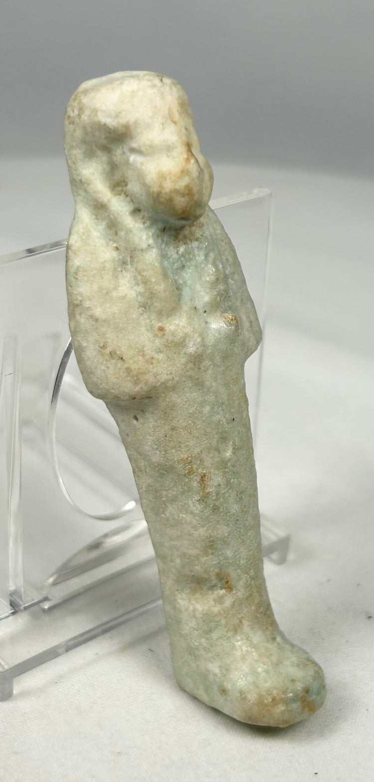 Ancient Egyptian mummiform ushabti with aged glaze