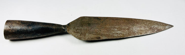 Forged iron Indo-Persian polearm blade with symmetrical leaf design and socket