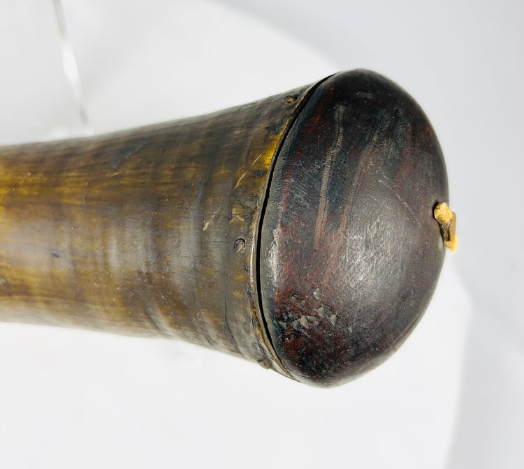 Authentic black powder horn used for flintlock firearms, Europe or Colonial North America, c.1700s–1800s.