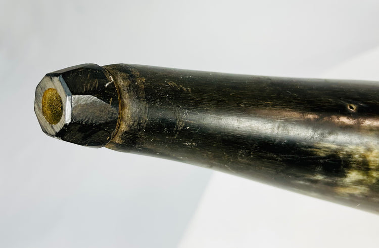Natural animal horn powder horn with hand-finished surface and age wear