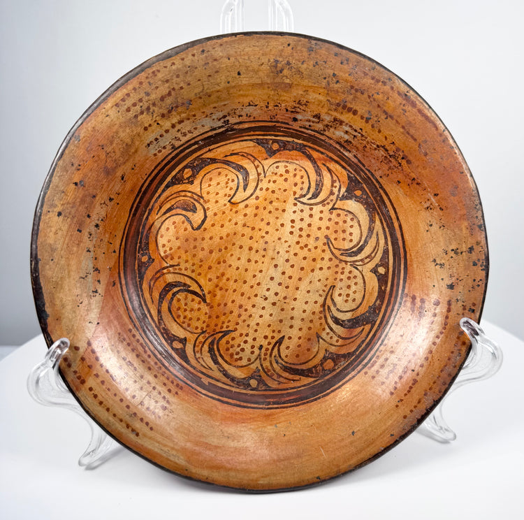 Ancient Central American painted ceramic plate from the Greater Nicoya region with red-orange slip