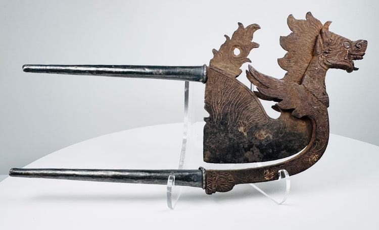 19th-century Indonesian betel nut cutter with sculpted zoomorphic head and incised iron decoration