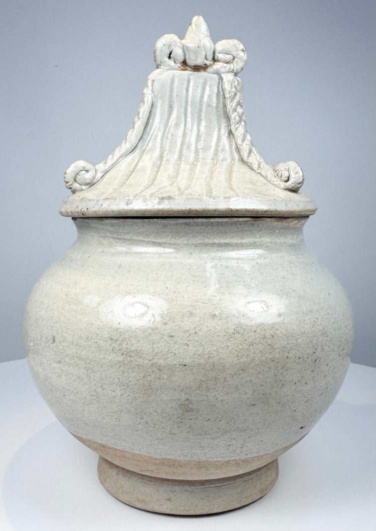 Thai Sawankhalok Glazed Stoneware Covered Jar with Architectural Lid | Circa 15th–16th Century