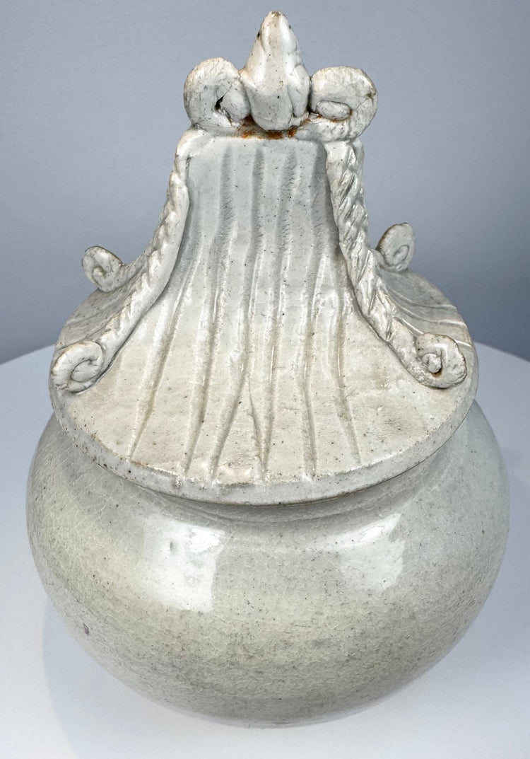 Thai Sawankhalok Glazed Stoneware Covered Jar with Architectural Lid | Circa 15th–16th Century