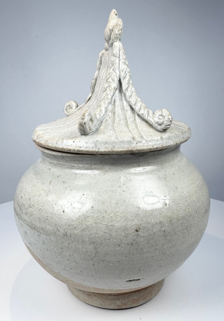 Thai Sawankhalok Glazed Stoneware Covered Jar with Architectural Lid | Circa 15th–16th Century