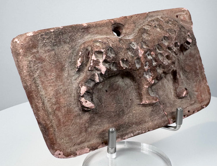 Indian moulded terracotta relief of a large feline, possibly leopard, with extensive age patina and surface loss.