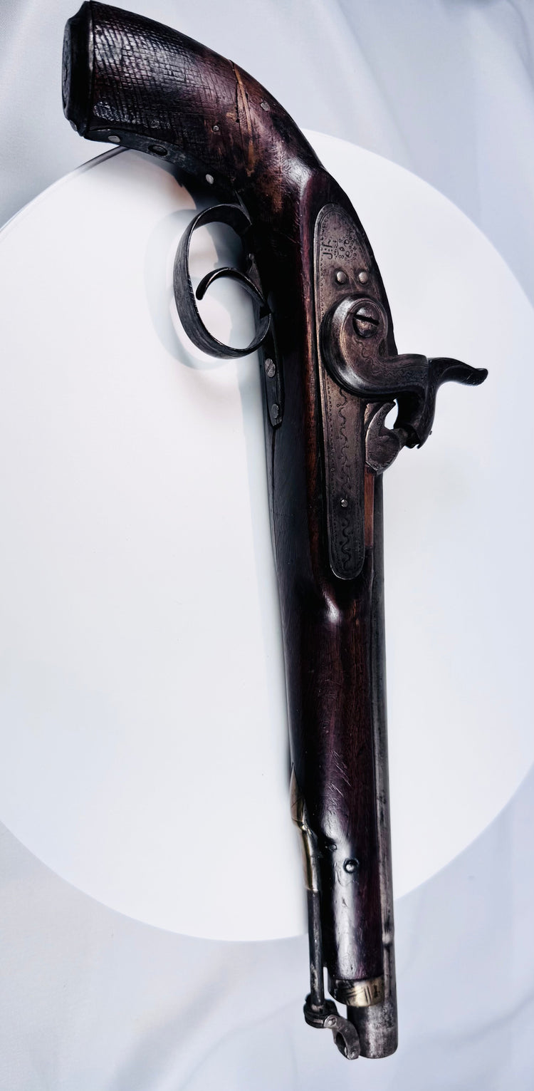 Antique Afghan military-style pistol modeled after British percussion firearms