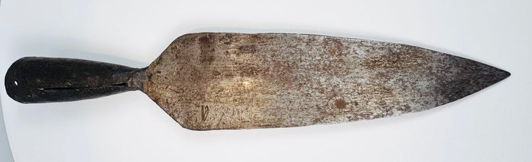 Antique Indian or Persian iron spearhead with leaf-form blade and centuries-old surface patina