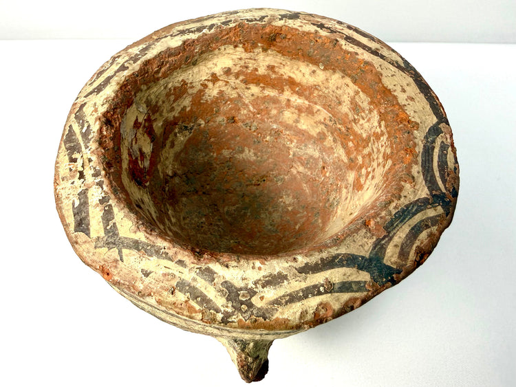 High-angle shot of Islamic Golden Age terracotta mortar rim
