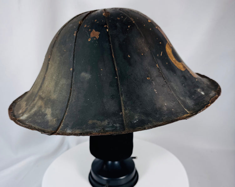 Antique Edo period jingasa featuring traditional Japanese martial craftsmanship and gilt decoration