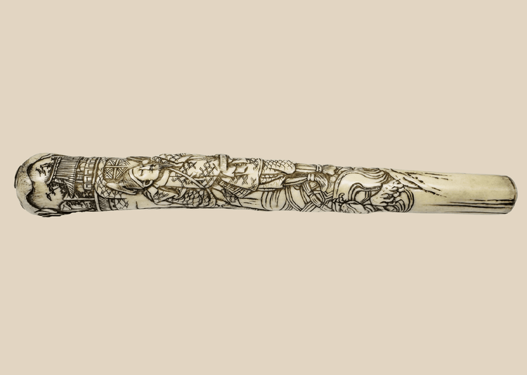 Japanese Meiji carved bone samurai handle or sword fitting, circa 1870–1910