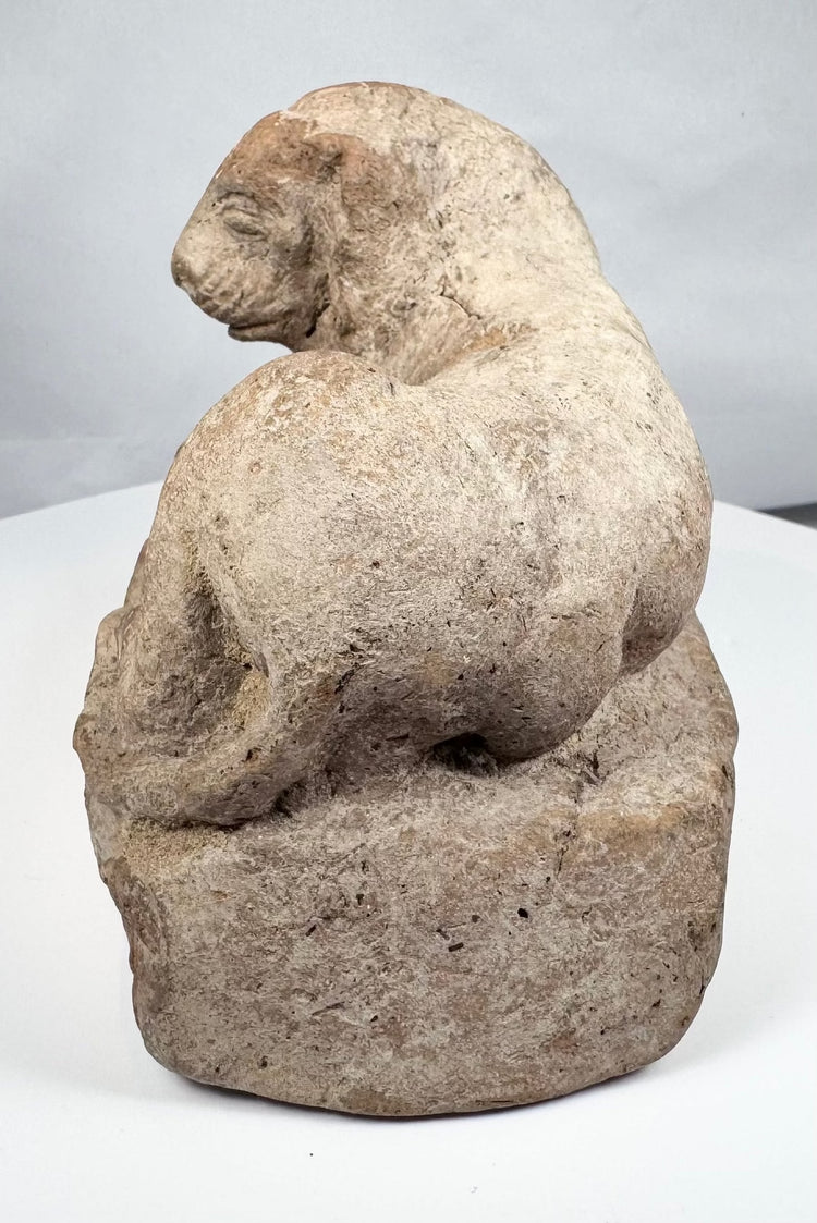 Large terracotta reclining lion votive figure from Alexandria, Egypt, Ptolemaic era