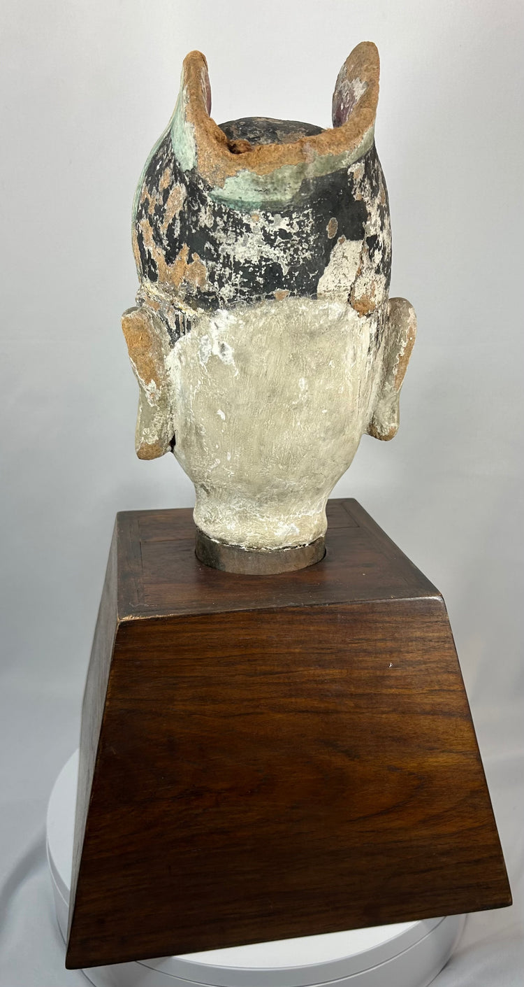 Chinese architectural terracotta bust depicting a scholar-official with ceremonial headdress.