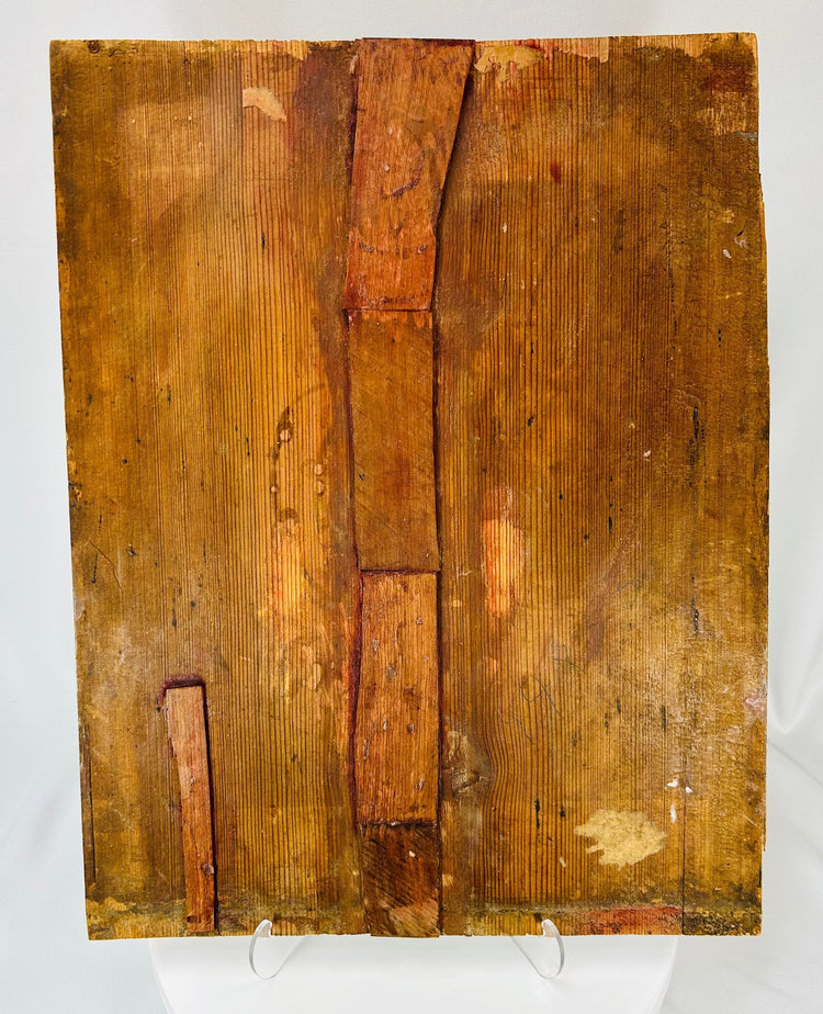historic Spanish Colonial retablo painting with bishop holding cross and prayer book