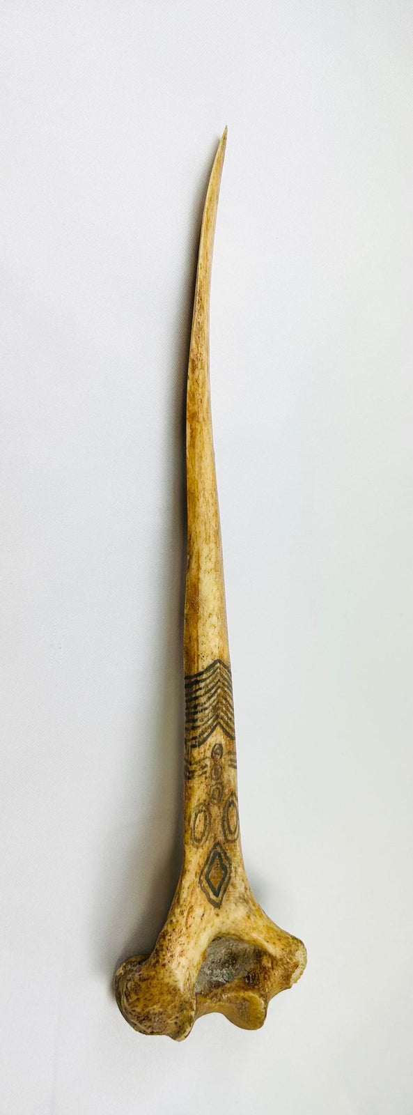 19th-century New Guinea Highlands “husband-killing” ritual dagger carved from human humerus with cassowary feathers