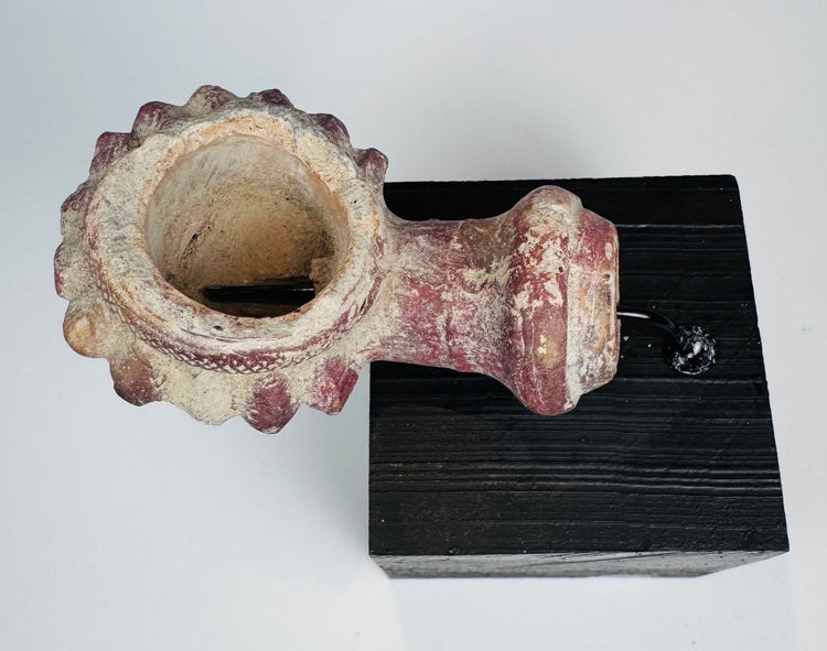 Ottoman clay pipe bowl with reddish-purple slip and detachable stem socket
