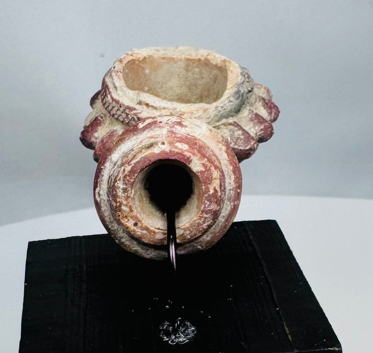 Decorated Ottoman tobacco pipe with scalloped projections and burial encrustation