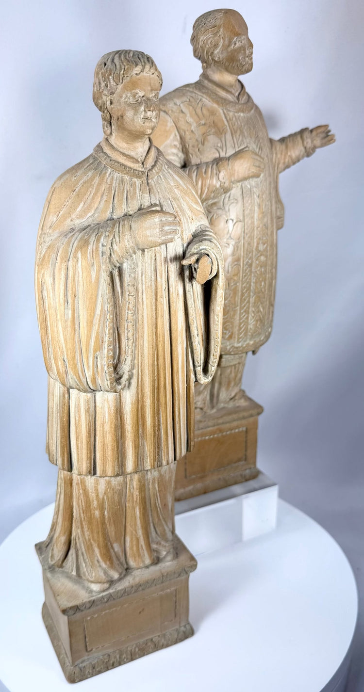 Pair of antique devotional wood sculptures suitable for collectors of religious and ecclesiastical art.