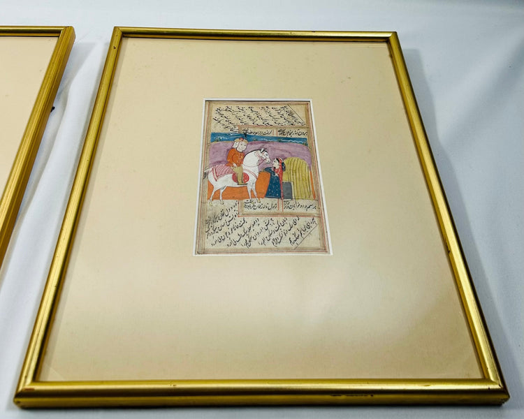 Indo-Persian court scene miniatures removed from historic manuscript and framed