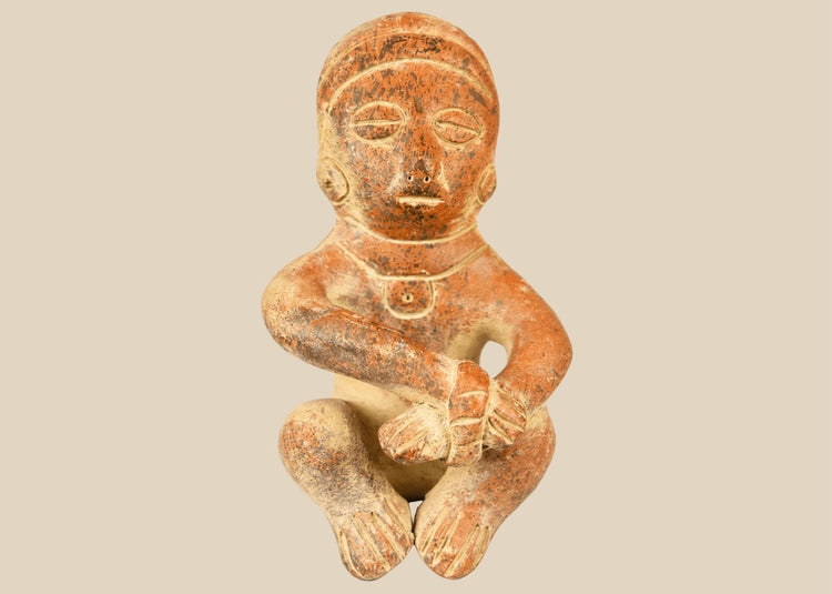 Pre-Columbian seated terracotta figure from West Mexico, Nayarit/Jalisco, circa 300 BCE–300 CE
