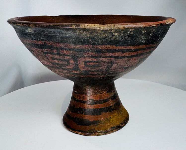 Pre-Columbian | Terracotta Pedestal Vessel with Geometric Motifs | Circa 500 BCE–1200 CE