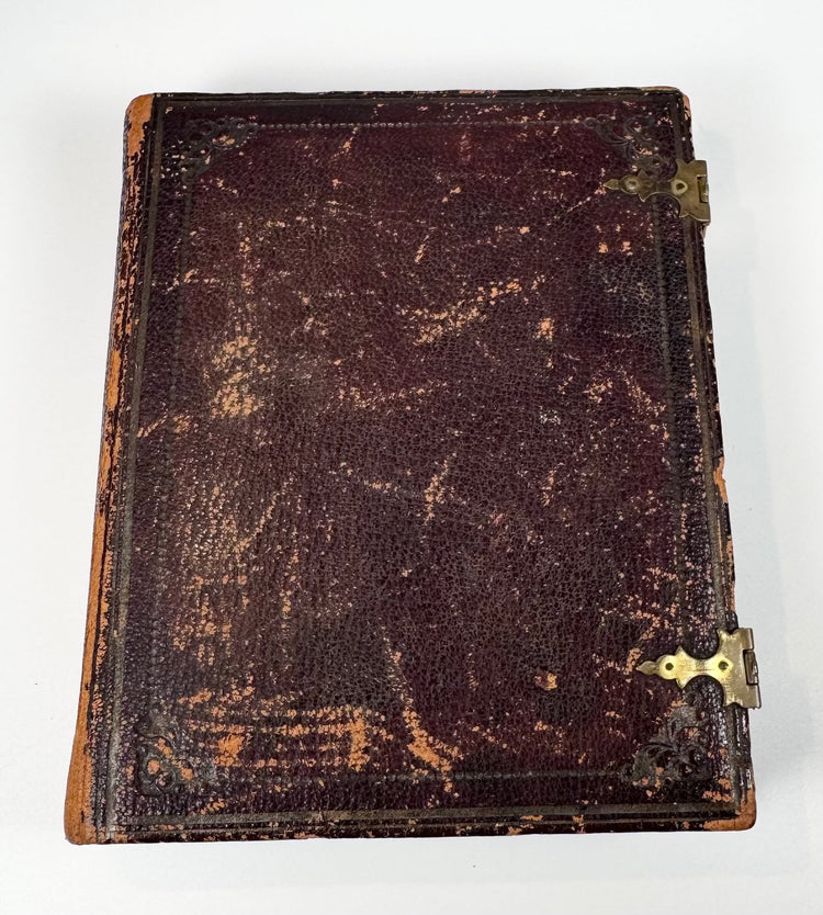 Mid-1800s Rehn ambrotype of three female sitters in an original leatherette case