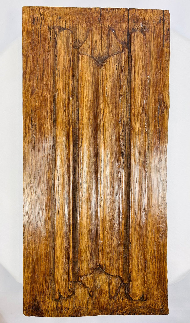 Authentic 16th-century carved oak architectural relic mounted for display
