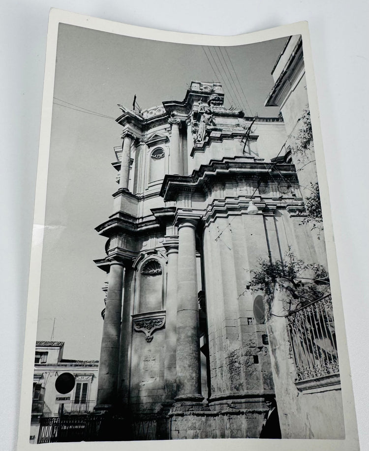 Historic postcard depicting the Church of San Domenico in Noto, Sicily, retained as part of the fragment's provenance documentation.