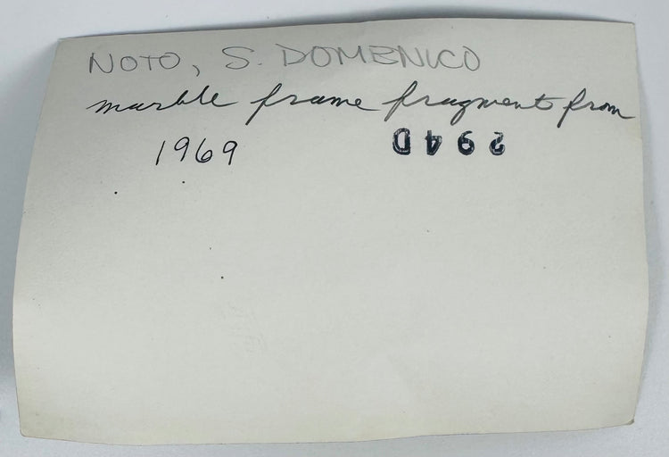 Back of original provenance postcard containing collector annotations and historical information regarding the fragment.