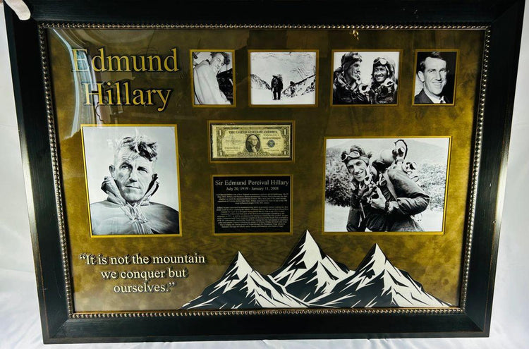 Sir Edmund Hillary | Authentic Hand-Signed U.S. $1 Banknote | Certified Autograph & Professionally Framed Display | 20th Century Collectible