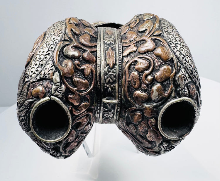 Tibetan Buddhist Chöd Instrument with Human Femur Bone and Decorative Fittings
