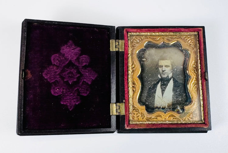 Authentic Victorian daguerreotype in original thermoplastic case with fruit basket motif