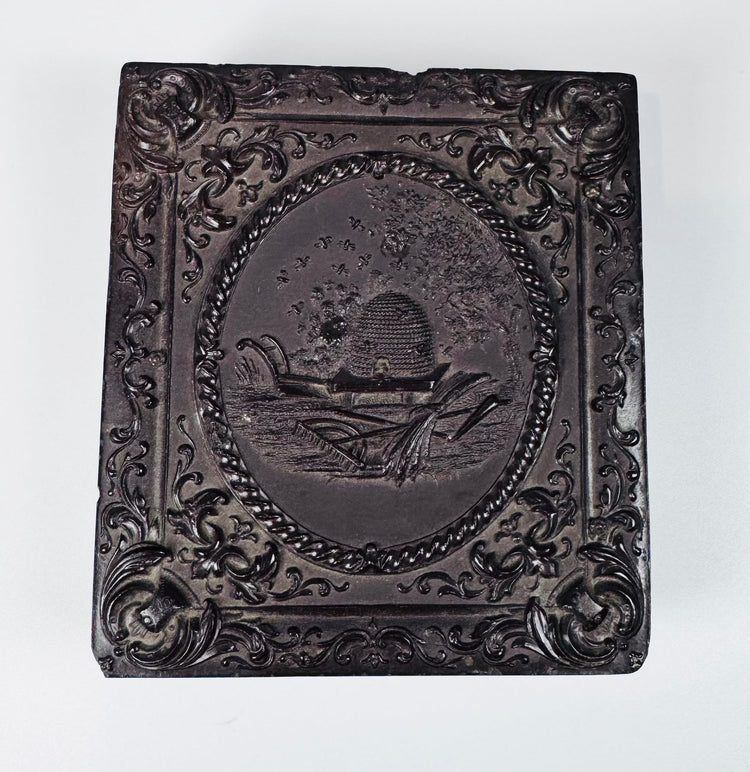 Antique sixth-plate daguerreotype double portrait featuring Victorian couple