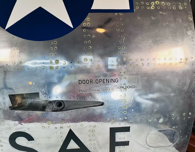 Close-up of the United States Air Force Star and Bars roundel painted on a Boeing 737 cargo door