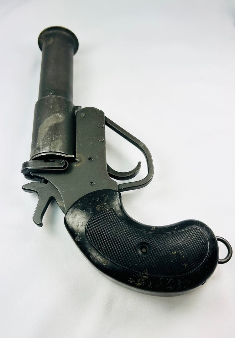 Vintage Webley Model No. 1 MK. V flare gun featuring lanyard ring and original Bakelite grips
