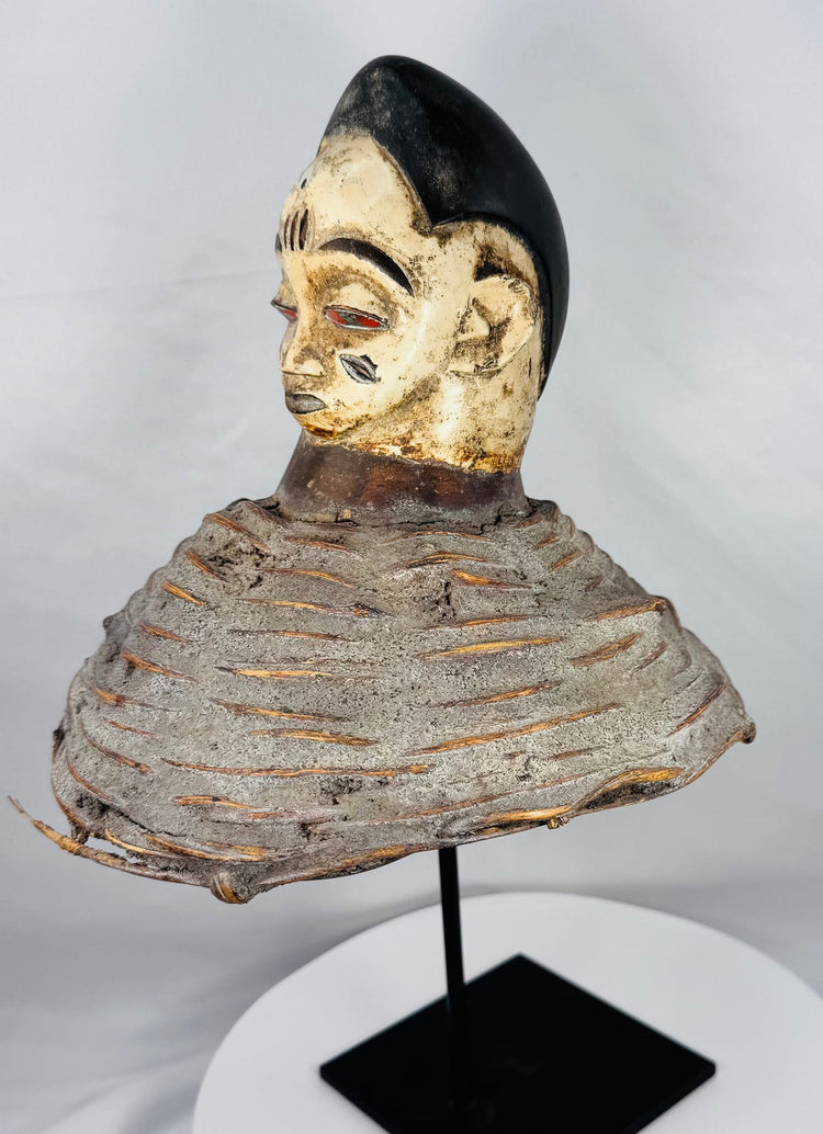 Yoruba ancestor spirit headdress from Nigeria retaining original wicker superstructure and aged ceremonial patina.