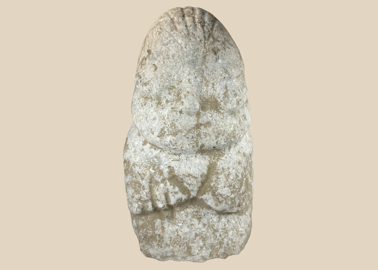 Ancient Near Eastern limestone idol with abstract anthropomorphic form and patina